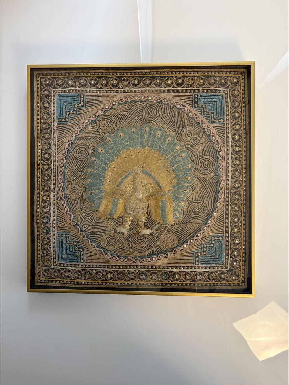 Vintage Burmese Kalaga Embroidered Tapestry- 19.5”x 19.5”